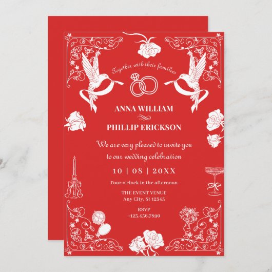 Invitation Mariage esthétique à main tiré floral (Devant / Derrière)