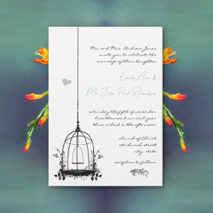 Invitation Mariage esthétique bohème Cage à oiseaux noire vin