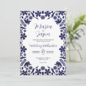 Invitation Mariage esthétique classique à fleurs bleues de la (Debout devant)