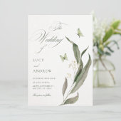 Invitation Mariage esthétique élégant feuille verte (Debout devant)