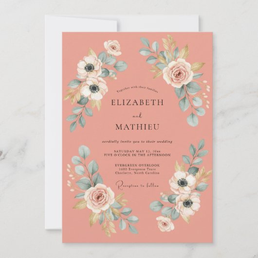 Invitation Mariage Esthétique Fleur de Corail (Devant)