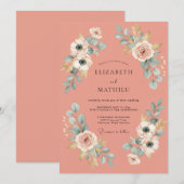 Invitation Mariage Esthétique Fleur de Corail (Devant / Derrière)
