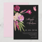 Invitation Mariage esthétique Floral noir (Devant / Derrière)