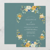 Invitation Mariage esthétique floral sarcelle (Devant / Derrière)