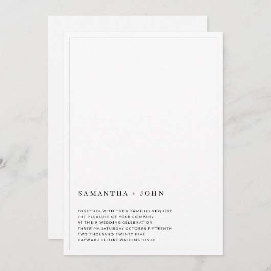 Invitation Mariage esthétique minimaliste ultra moderne (Devant / Derrière)