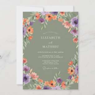 Invitation Mariage Estival Animé Vert Sauge