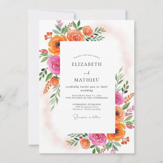 Invitation Mariage estival effervescent mandarine (Devant)