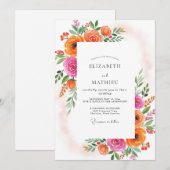 Invitation Mariage estival effervescent mandarine (Devant / Derrière)