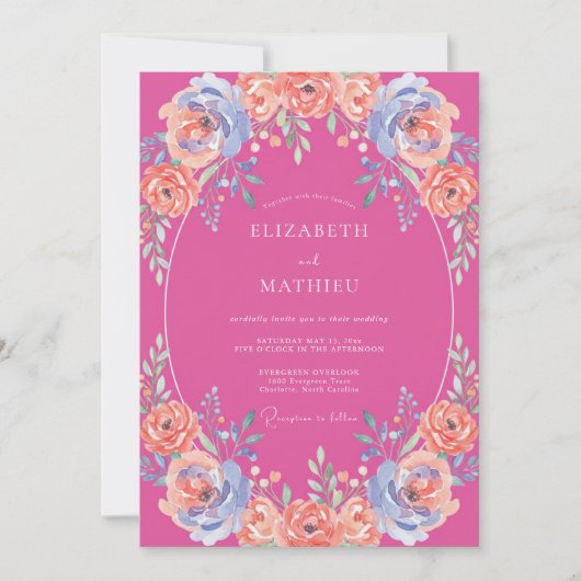 Invitation Mariage Estival Éthéré Rose Chaud (Devant)