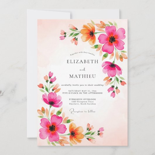 Invitation Mariage Estival Festif Magenta (Devant)
