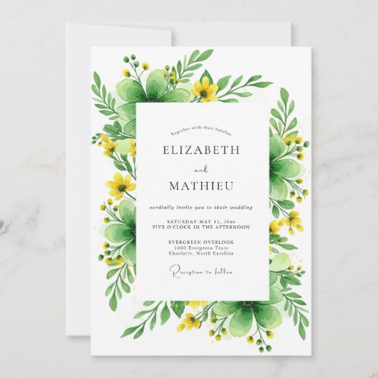 Invitation Mariage Estival Fleuri Vert (Devant)