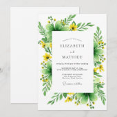 Invitation Mariage Estival Fleuri Vert (Devant / Derrière)