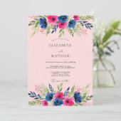 Invitation Mariage estival radieux rose et marine (Debout devant)