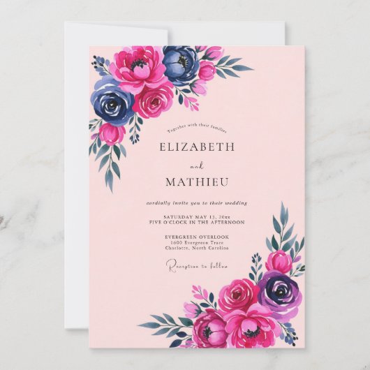 Invitation Mariage Estival Romantique Magenta Vibrant (Devant)
