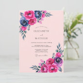 Invitation Mariage Estival Romantique Magenta Vibrant (Debout devant)