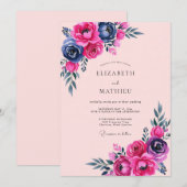 Invitation Mariage Estival Romantique Magenta Vibrant (Devant / Derrière)