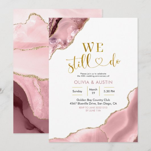 Invitation Mariage et anniversaire de mariage rose et agate d (Devant / Derrière)