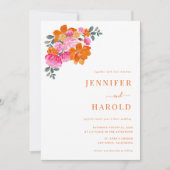 Invitation Mariage et détails floraux rose et orange (Devant)