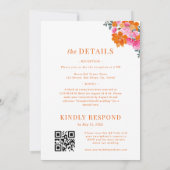 Invitation Mariage et détails floraux rose et orange (Dos)