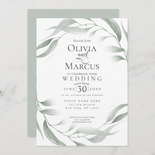 Invitation Mariage | Étanchéité feuillu vert bois (Devant / Derrière)