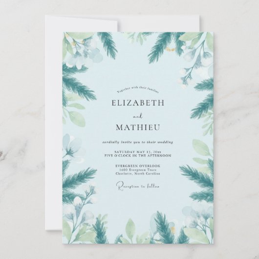 Invitation Mariage Éternel de Eucalyptus au Bleu Glacé (Devant)