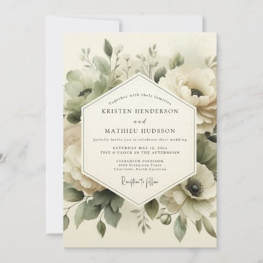 Invitation Mariage Éternel Fleur de Sauge Verte (Devant)