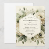 Invitation Mariage Éternel Fleur de Sauge Verte (Devant / Derrière)