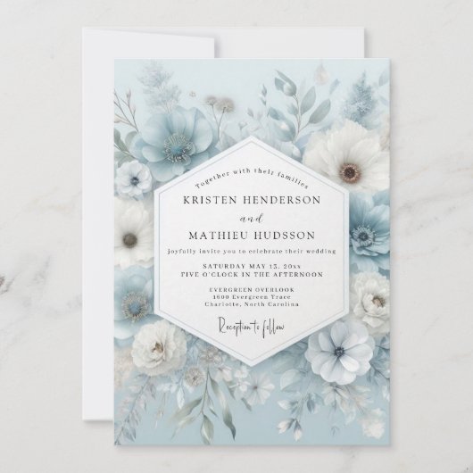 Invitation Mariage Ethéré à l'Anémone Bleu Ardoise (Devant)