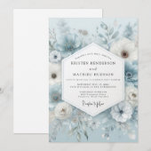 Invitation Mariage Ethéré à l'Anémone Bleu Ardoise (Devant / Derrière)