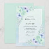 Invitation Mariage Ethéré à l'Anémone Vert Menthe (Devant / Derrière)