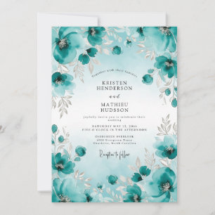 Invitation Mariage Éthéré Aquarelle Sarcelle