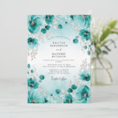 Invitation Mariage Éthéré Aquarelle Sarcelle (Debout devant)