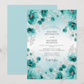 Invitation Mariage Éthéré Aquarelle Sarcelle (Devant / Derrière)