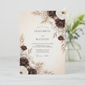 Invitation Mariage Éthéré aux Fleurs Brunes (Debout devant)