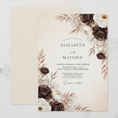 Invitation Mariage Éthéré aux Fleurs Brunes (Devant / Derrière)