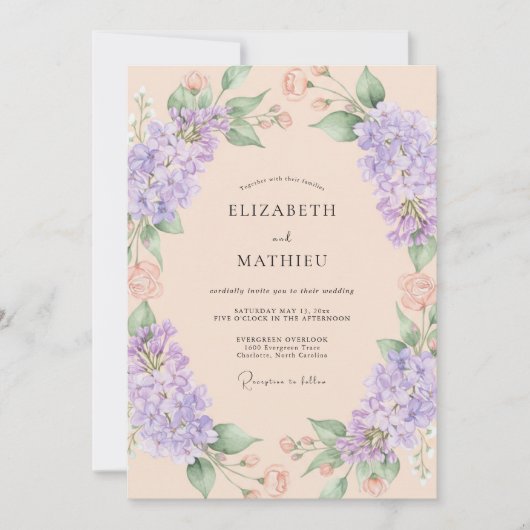 Invitation Mariage Éthéré aux Fleurs de Lavande (Devant)