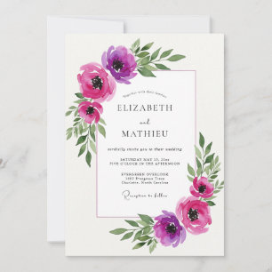 Invitation Mariage Éthéré aux Fleurs de Magenta