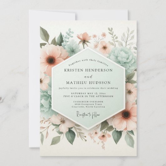 Invitation Mariage Éthéré aux Fleurs de Pêcher (Devant)
