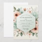 Invitation Mariage Éthéré aux Fleurs de Pêcher (Devant / Derrière)