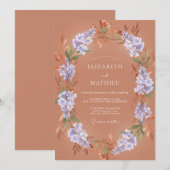 Invitation Mariage Éthéré aux Fleurs de Pourpre Poussiéreuse (Devant / Derrière)