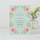 Invitation Mariage Éthéré aux Fleurs Roses (Debout devant)