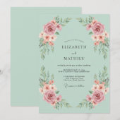 Invitation Mariage Éthéré aux Fleurs Roses (Devant / Derrière)