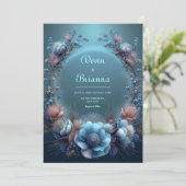 Invitation Mariage Ethéré avec un Halo de Protea Bleu Vibrant (Debout devant)