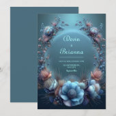 Invitation Mariage Ethéré avec un Halo de Protea Bleu Vibrant (Devant / Derrière)