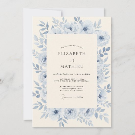 Invitation Mariage Éthéré Azur Glacé (Devant)