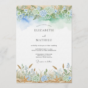 Invitation Mariage Éthéré Bleu Florissant