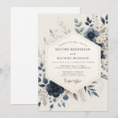 Invitation Mariage Ethéré Bleu Marine (Devant / Derrière)
