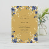 Invitation Mariage Éthéré Blue Gold Flourish (Debout devant)