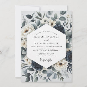 Invitation Mariage Éthéré Botanique Bleu Ardoise