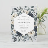 Invitation Mariage Éthéré Botanique Bleu Ardoise (Debout devant)